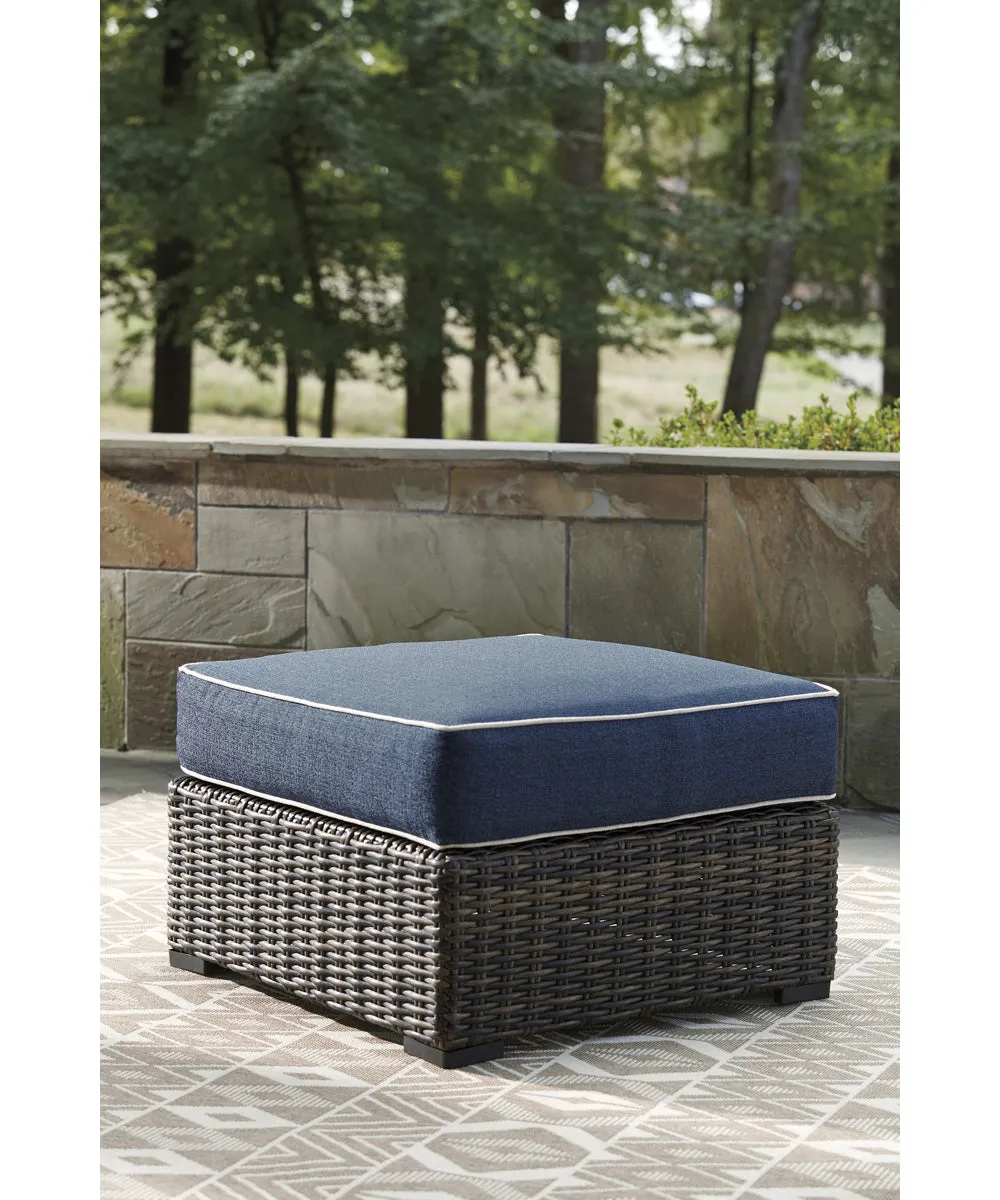 11"H Grasson Lane Ottoman with Cushion Brown/Blue