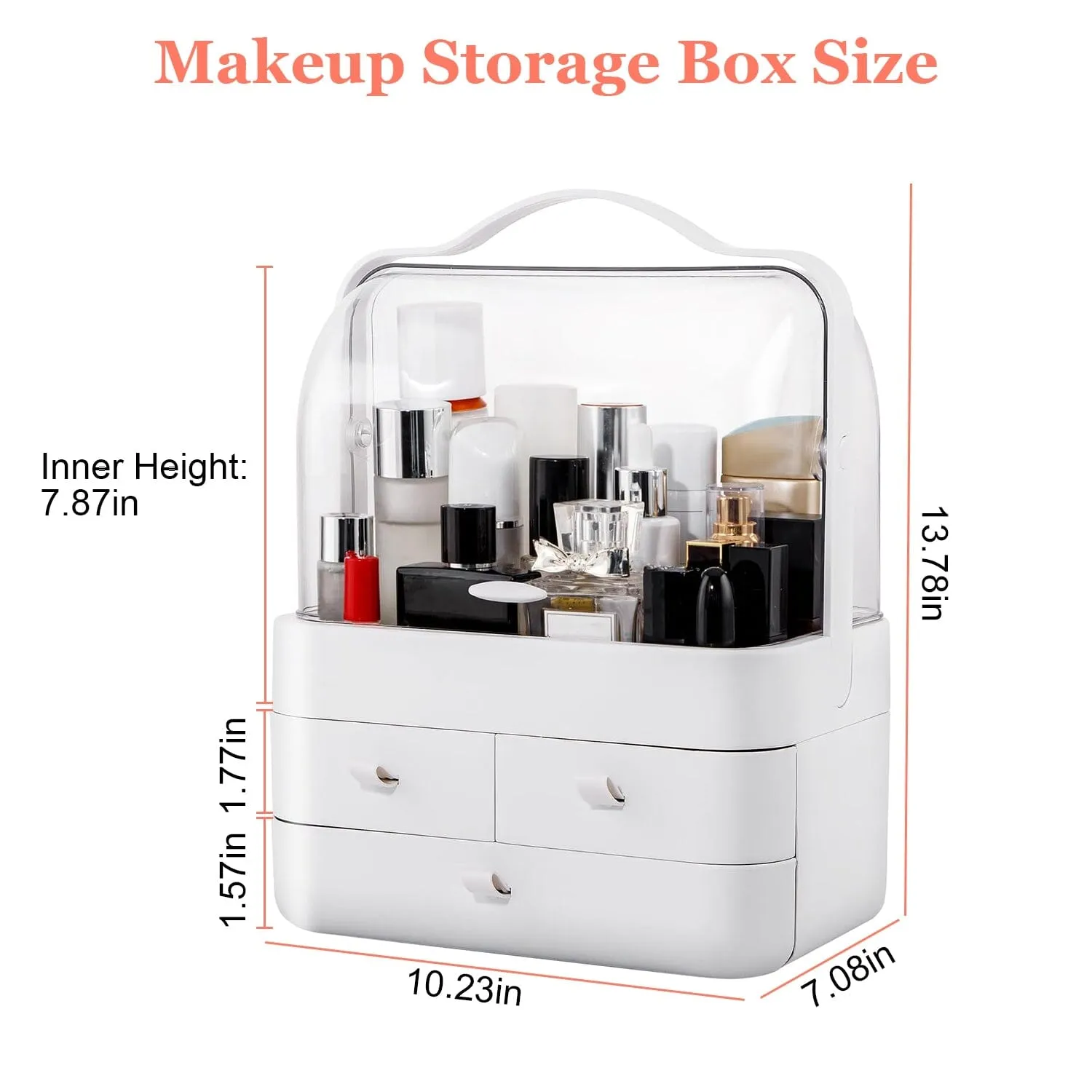 3-Tier Makeup Organizers Cosmetic Storage Box with Dustproof Waterproof Lid