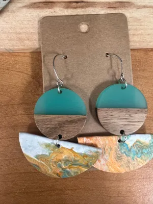 Abstract Earrings - Sea Foam/Wood Circles