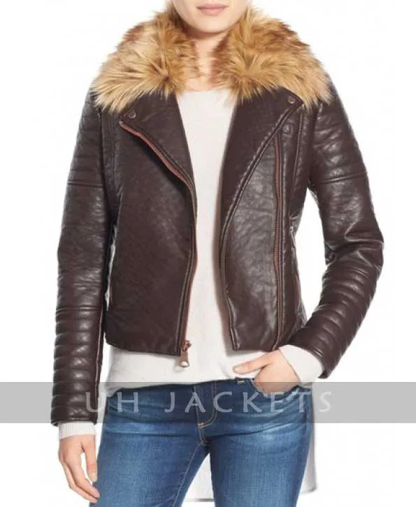 Andrew Marc Moto Leather Jacket with Removable Faux Fur Collar