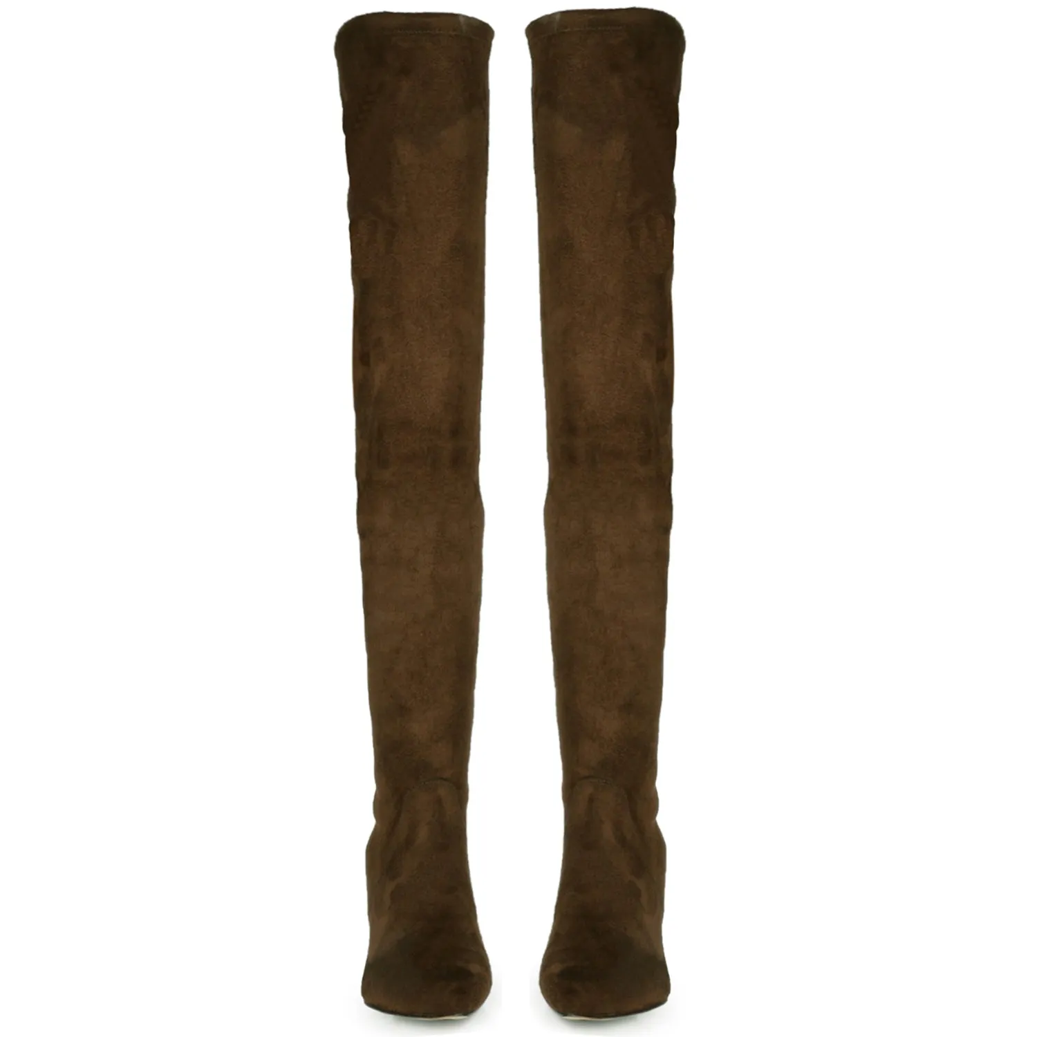 Benoite Brown Stretch Suede Thigh High Boots