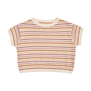 Boxy Crop Knit Tee - Honeycomb Stripe - Mulberry / Mauve / Clay / Sand - FINAL SALE