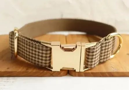 Brown Checked Collar/Leash Combo