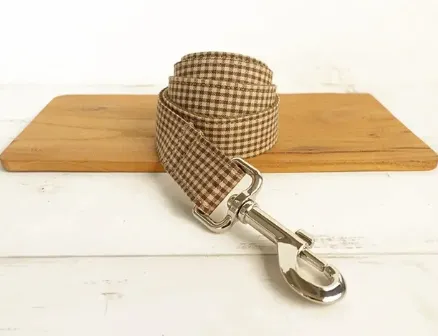 Brown Checked Collar/Leash Combo