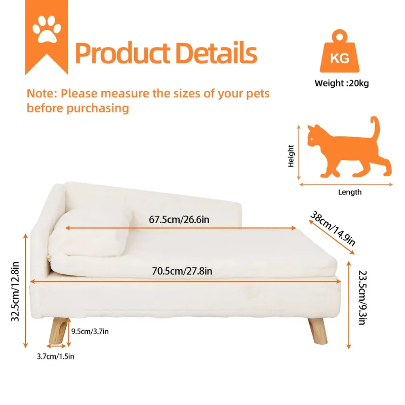 Cat Sofa Bed with Sturdy Wood Legs & Cozy Pad