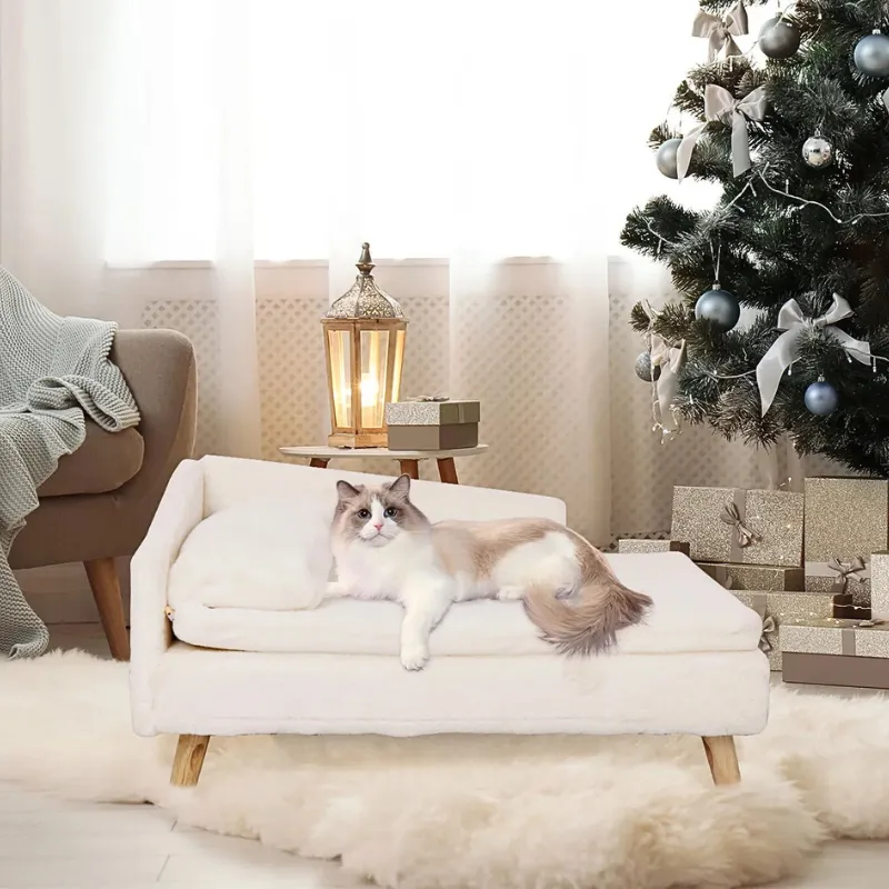 Cat Sofa Bed with Sturdy Wood Legs & Cozy Pad