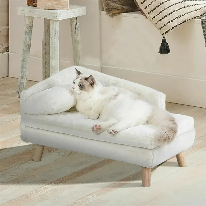 Cat Sofa Bed with Sturdy Wood Legs & Cozy Pad