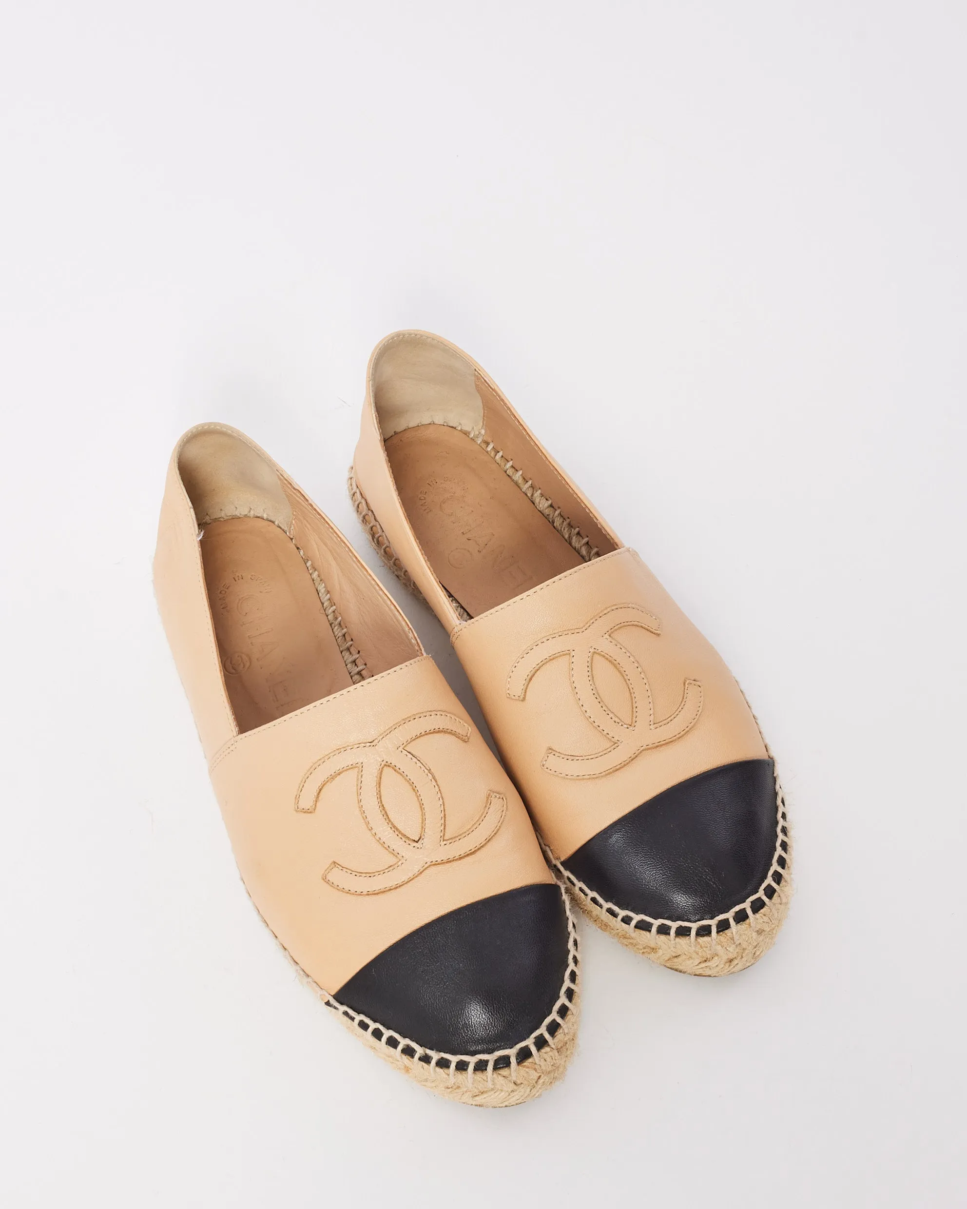 Chanel Beige Leather Espadrille Shoes - 37