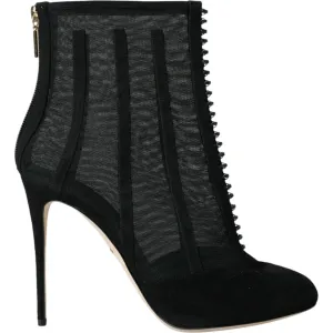 Dolce & Gabbana Black Mesh Stiletto Heels Ankle Boots Shoes