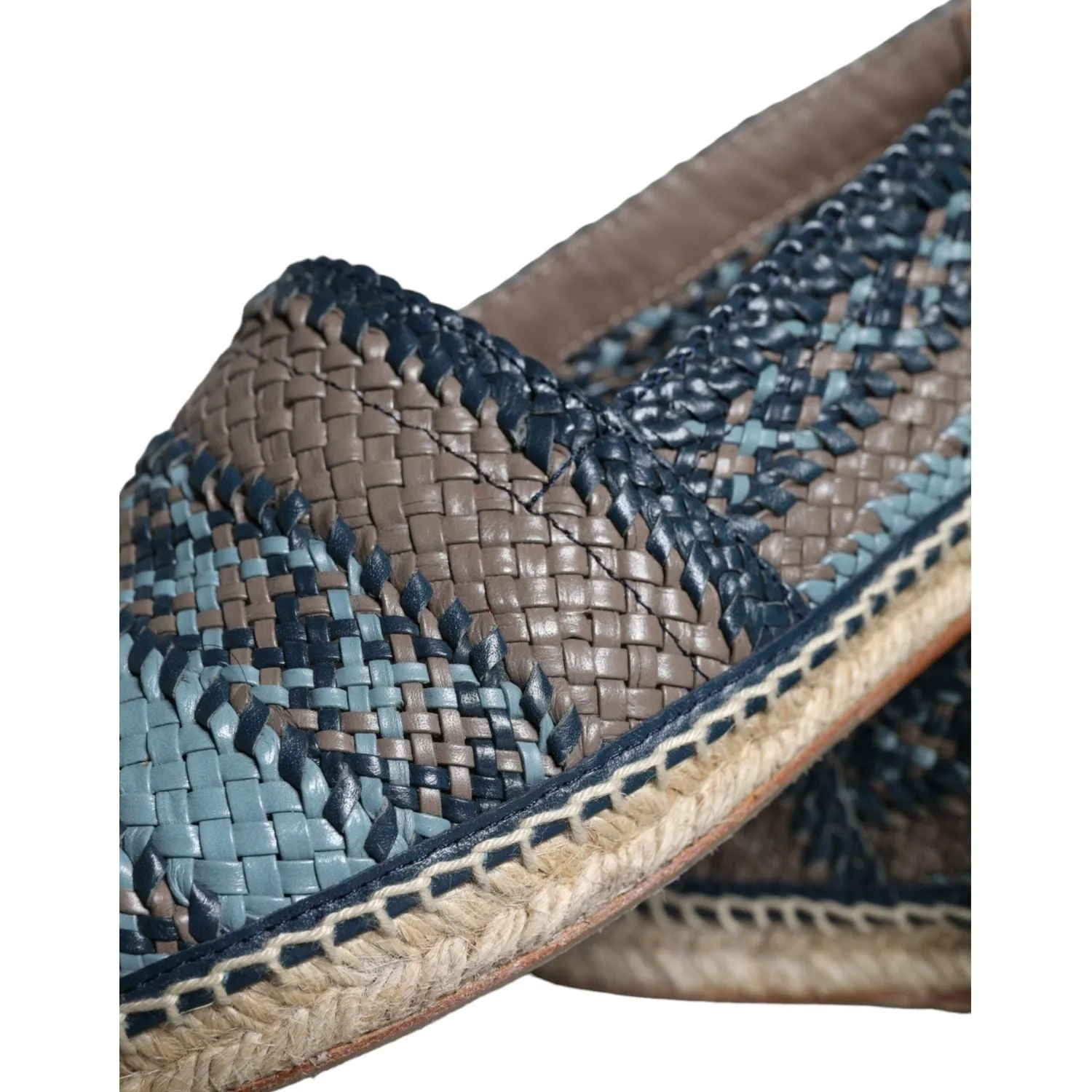 Dolce & Gabbana Blue Gray Woven Leather Buffalo Espadrille Shoes