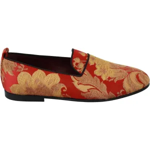 Dolce & Gabbana Rose Gold Brocade Loafers Slide Flats