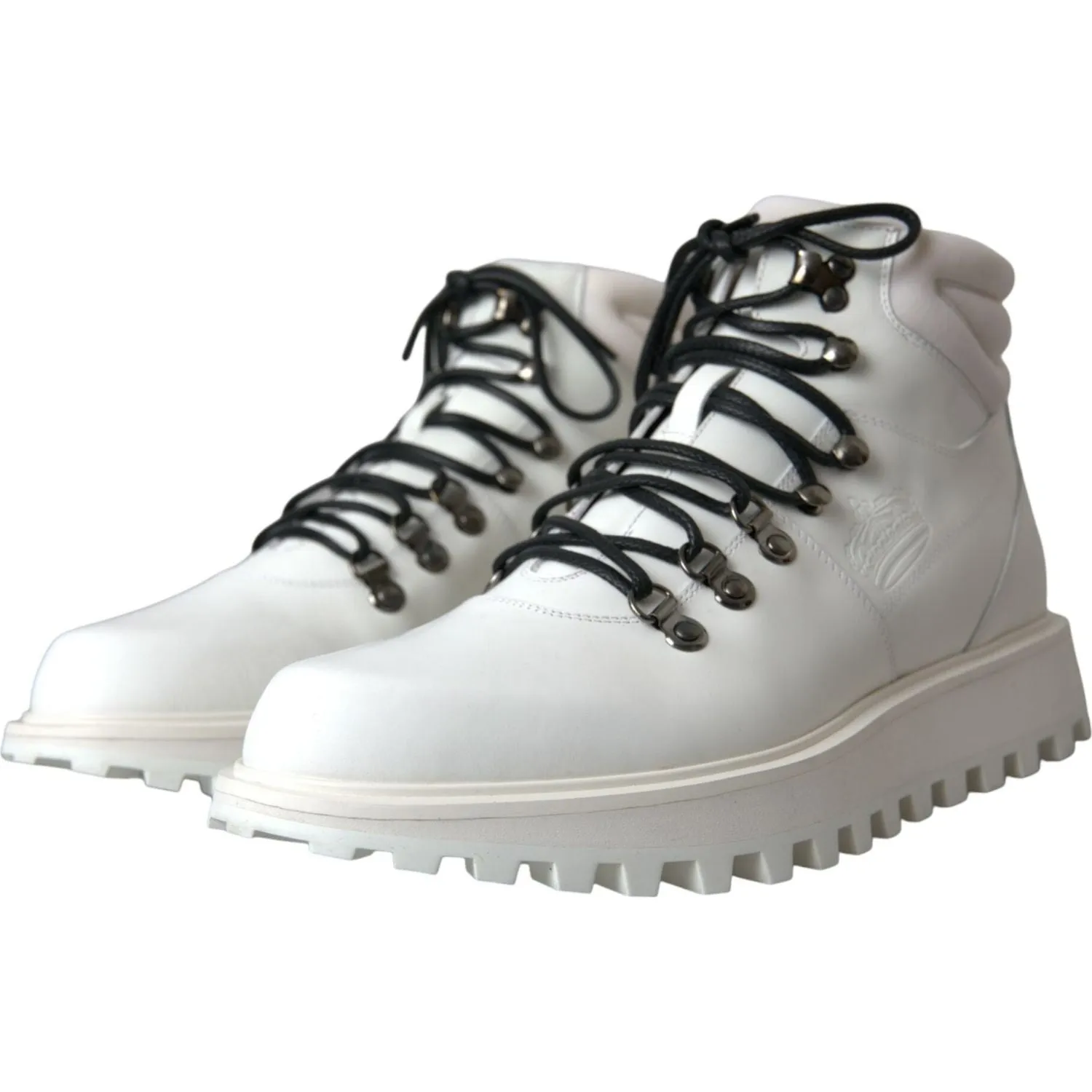 Dolce & Gabbana White Vulcano Trekking Men Ankle Boots Shoes