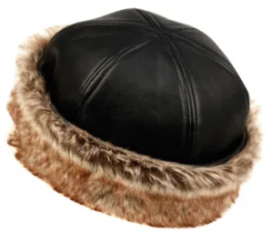 FUR CUFF LEATHER HAT