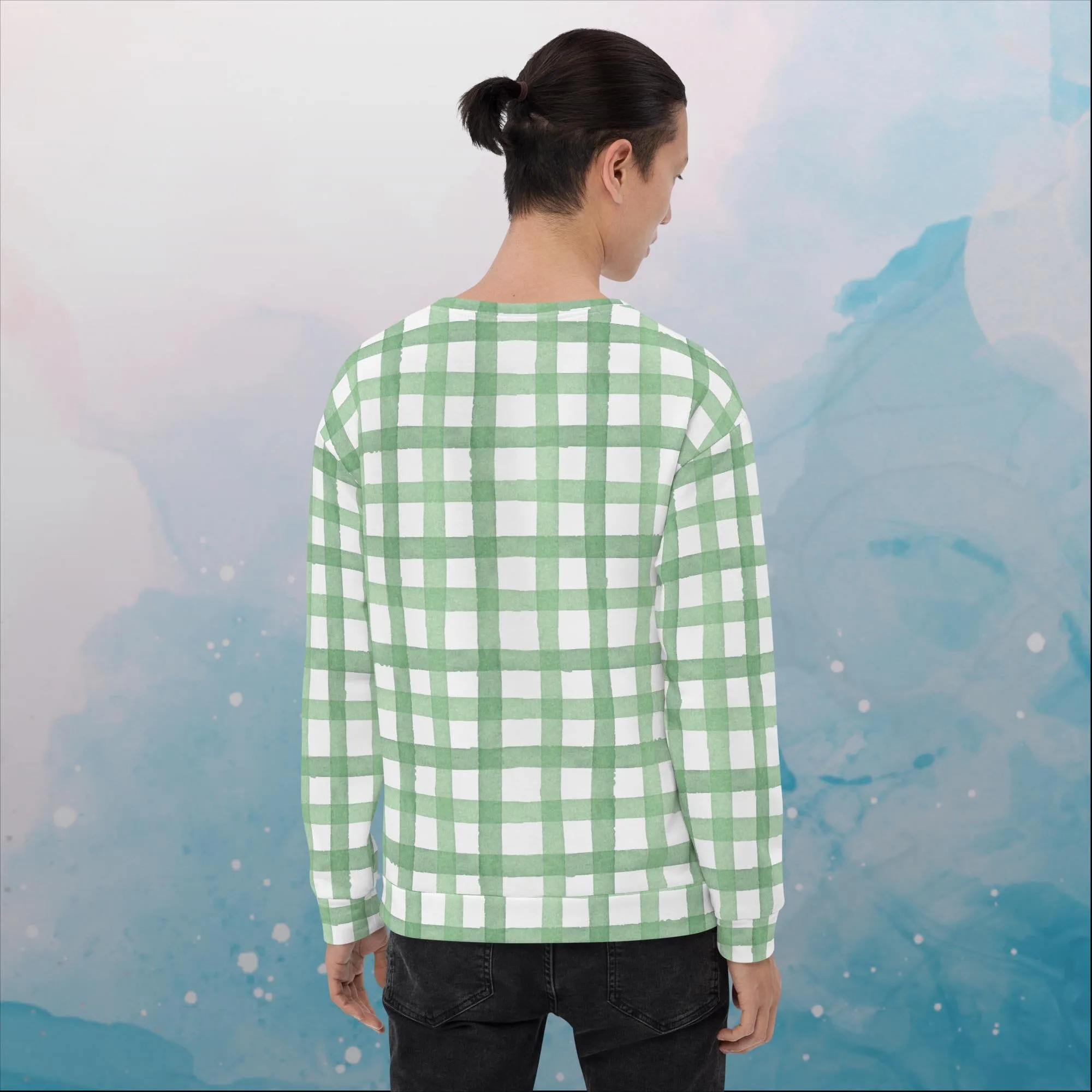 Green Gingham Print Unisex Sweatshirt