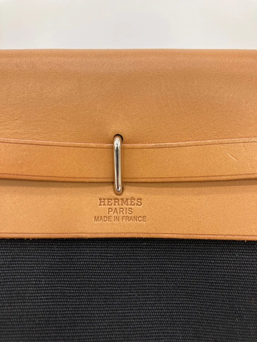 Hermes Herbag Tpm Mini Black and Beige Sangles Canvas