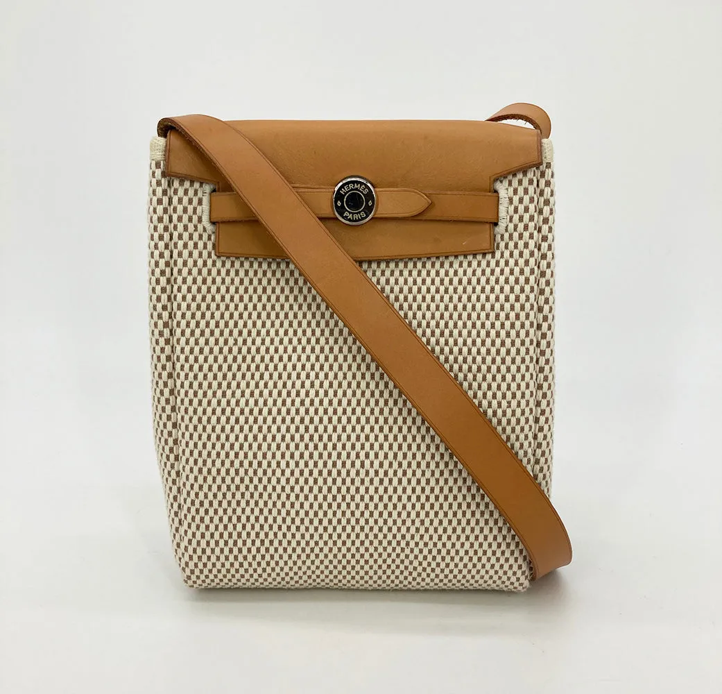 Hermes Herbag Tpm Mini Black and Beige Sangles Canvas