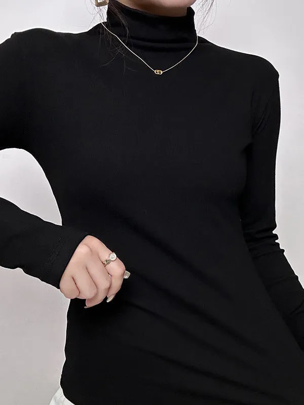 Long Sleeves Skinny Solid Color High Neck T-Shirts Tops