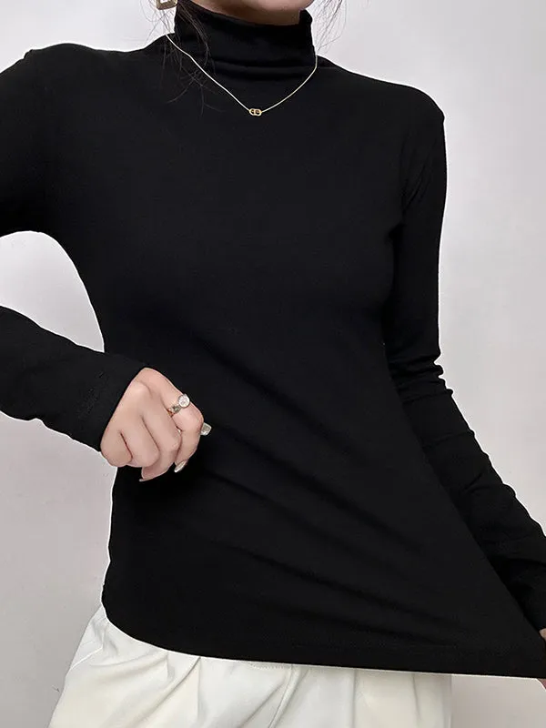 Long Sleeves Skinny Solid Color High Neck T-Shirts Tops