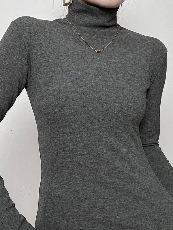 Long Sleeves Skinny Solid Color High Neck T-Shirts Tops