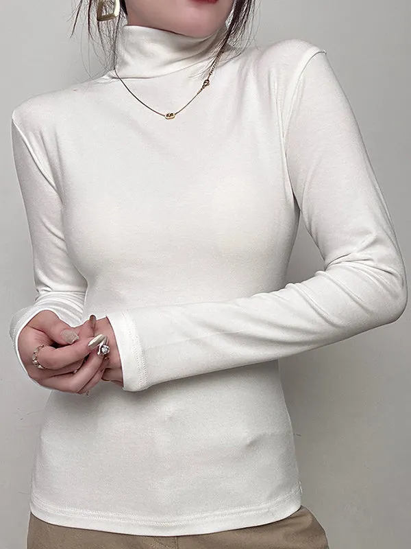 Long Sleeves Skinny Solid Color High Neck T-Shirts Tops