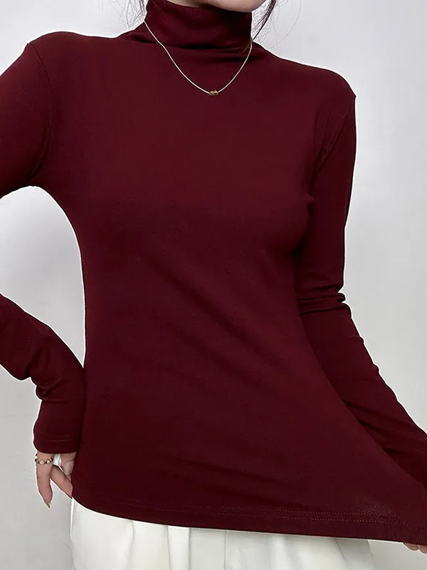 Long Sleeves Skinny Solid Color High Neck T-Shirts Tops