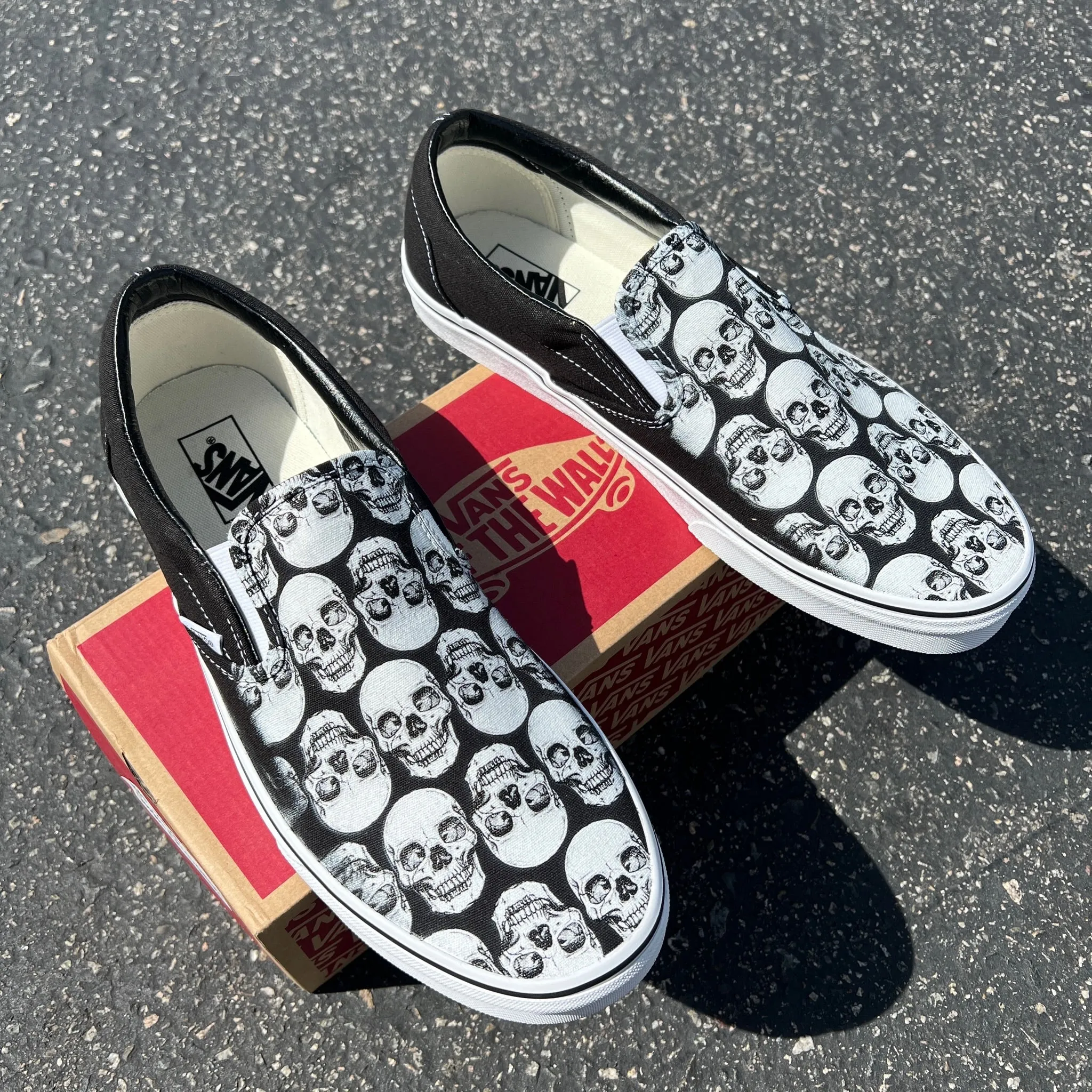 Multiple Skull Head Tile Print Spooky Black Slip On Vans