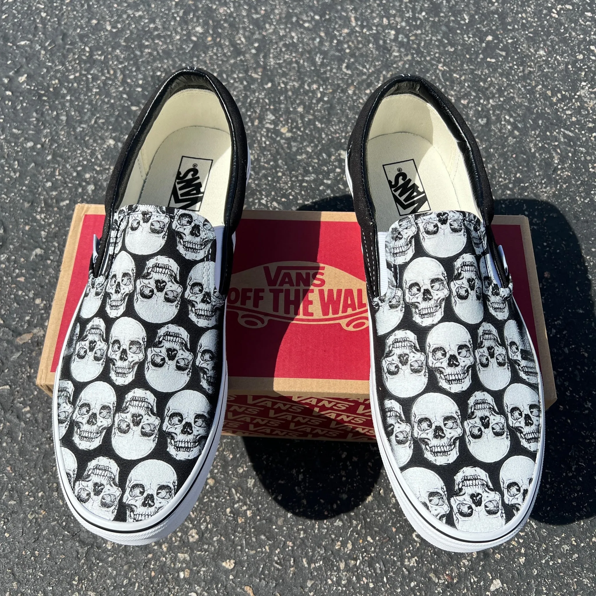 Multiple Skull Head Tile Print Spooky Black Slip On Vans