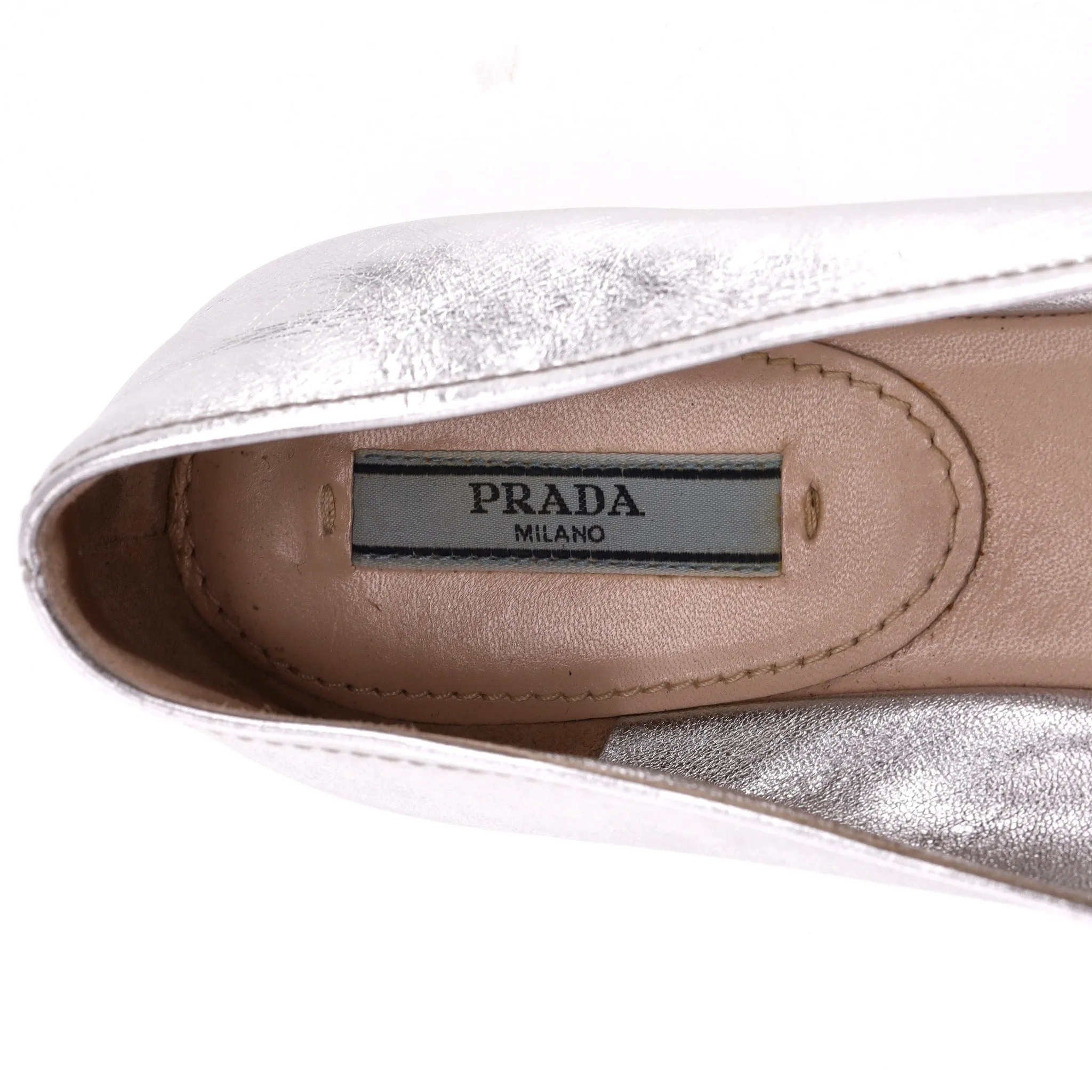 Prada Metallic Leather Flower Brooch Loafers. Size 36.5