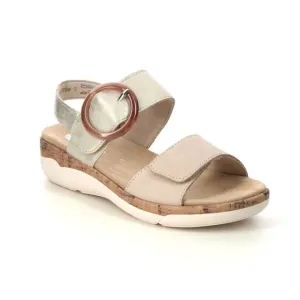 Remonte R6853-61 Columbo Beige And Soft Gold Metallic Leather Low Wedge Sandals