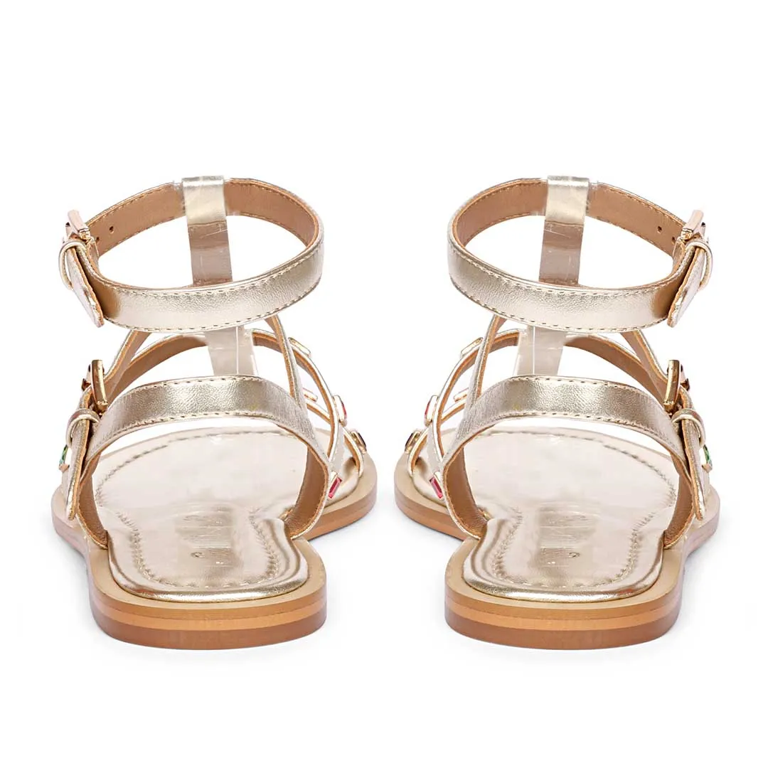 Saint Melina Multi Stone Studded Platin Leather Sandals