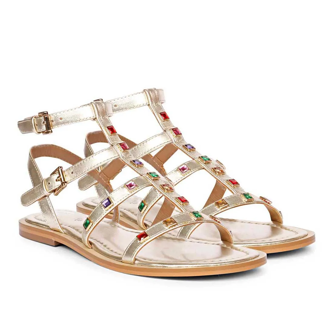 Saint Melina Multi Stone Studded Platin Leather Sandals