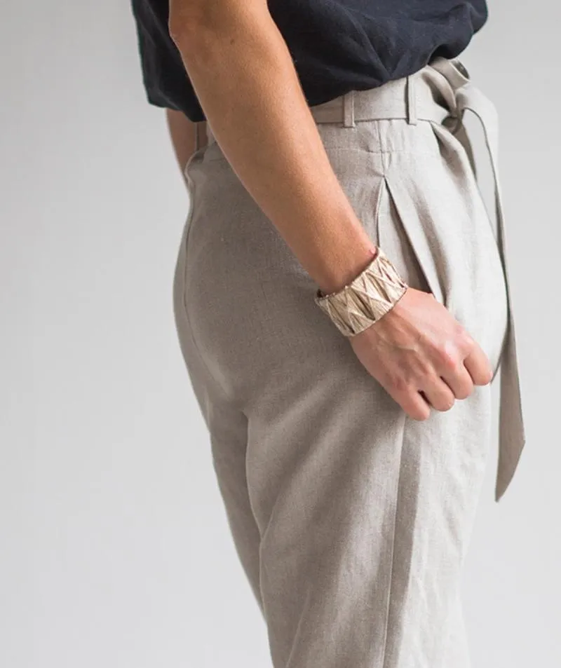 SAMPLE SALE<br>Flax Linen Belted Trousers<br> Size 16