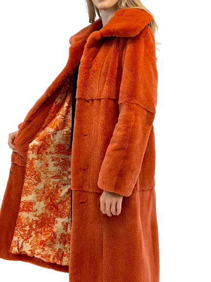 SHEARED MINK COAT ORANGE WITH COLLAR