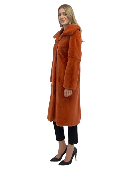 SHEARED MINK COAT ORANGE WITH COLLAR