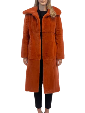 SHEARED MINK COAT ORANGE WITH COLLAR