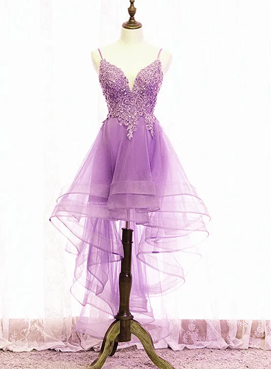 Solvbao Cute Light Purple Fashionable Homecoming Dress, High Low Straps Prom Dress