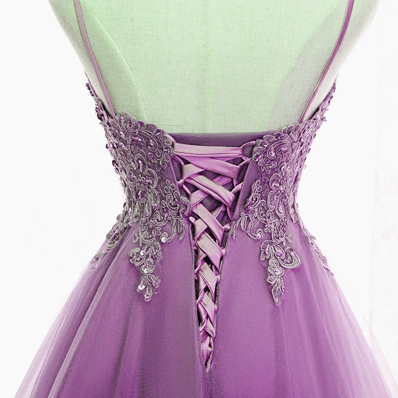 Solvbao Cute Light Purple Fashionable Homecoming Dress, High Low Straps Prom Dress