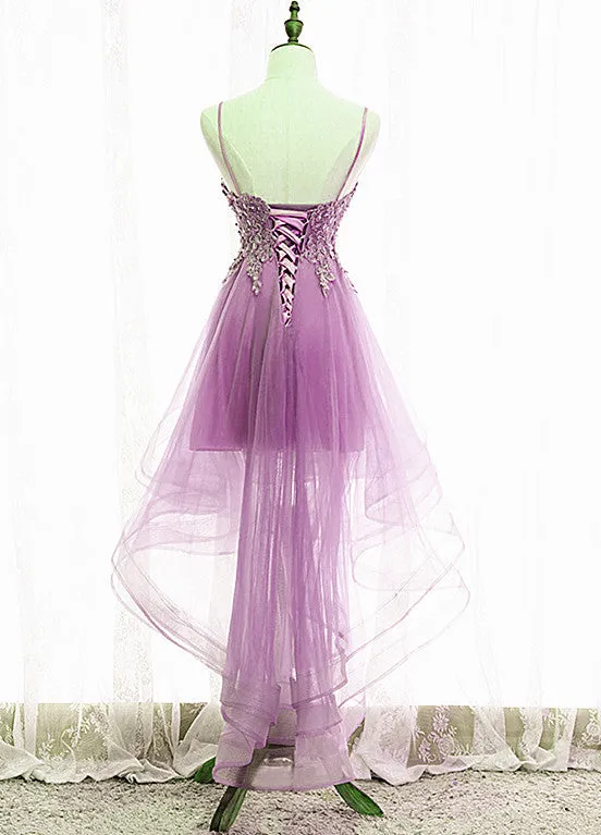 Solvbao Cute Light Purple Fashionable Homecoming Dress, High Low Straps Prom Dress