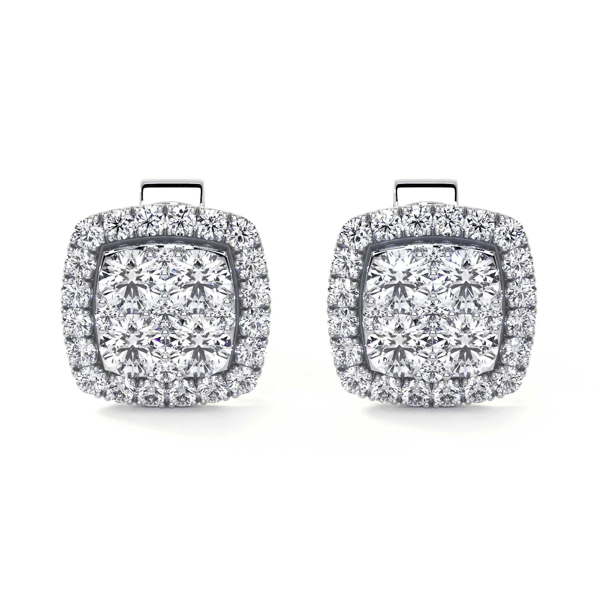 Square Stud Cluster Earrings with Halo