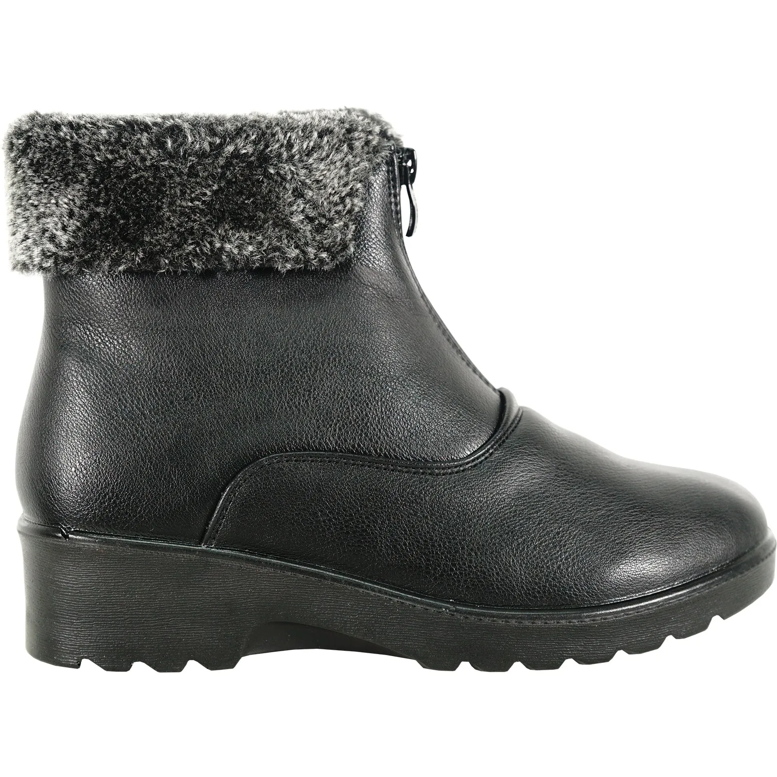 VANGELO Women Winter Fur Boot JL3581 Ankle Casual Boot Black - with Ice Cleat Outsole