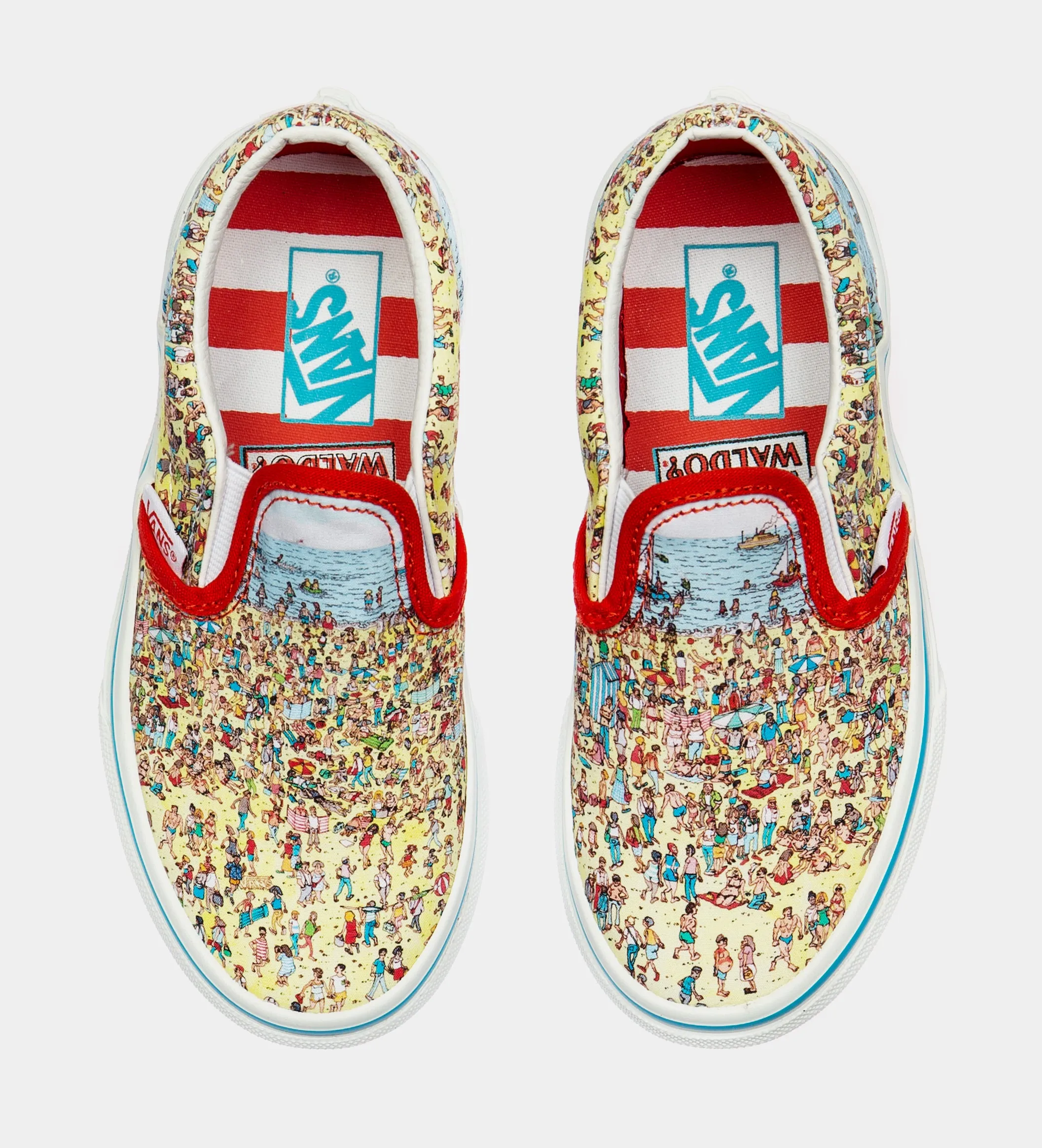 Vans X Where's Waldo? Classic Slip-On Preschool Lifestyle Shoe (Yellow/Blue/Red)