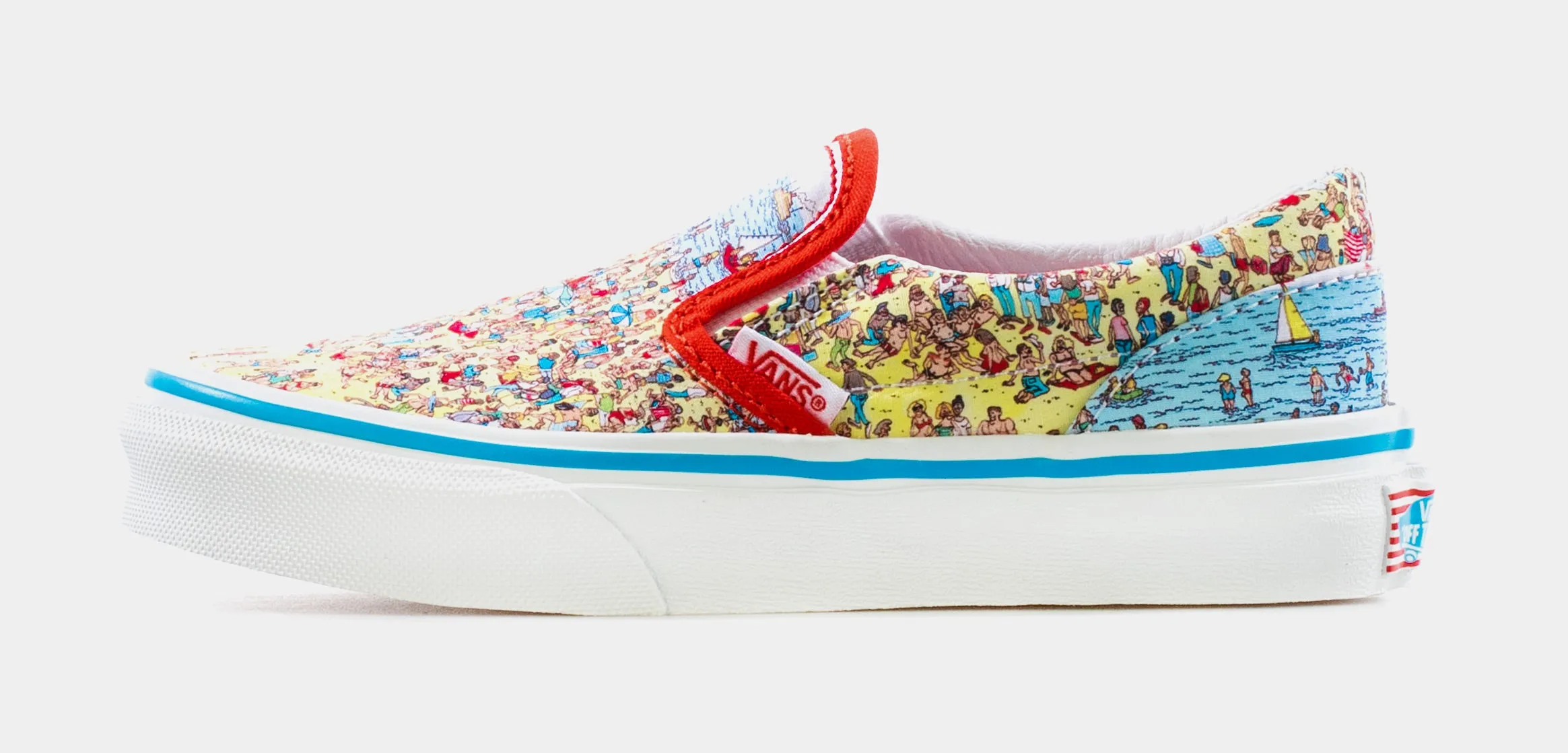 Vans X Where's Waldo? Classic Slip-On Preschool Lifestyle Shoe (Yellow/Blue/Red)